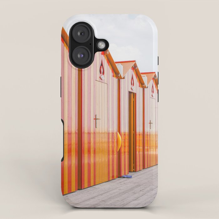 Sorrento Stripes | Red And Orange Beach Changing Rooms Art Print | Amalfi Coast Italy Travel Photography iPhone Case Gallery Image 1