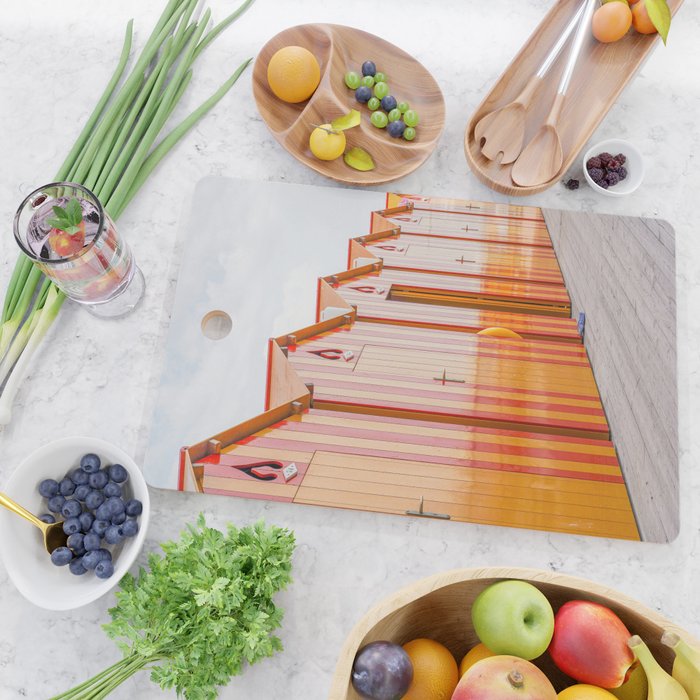 Sorrento Stripes | Red And Orange Beach Changing Rooms Art Print | Amalfi Coast Italy Travel Photography Cutting Board Gallery Image 2