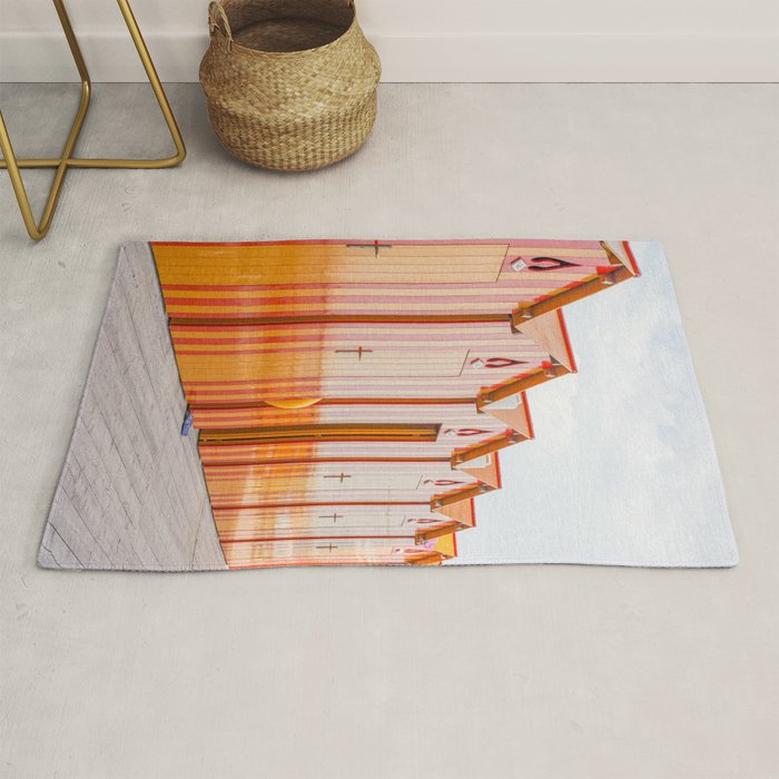 Sorrento Stripes | Red And Orange Beach Changing Rooms Art Print | Amalfi Coast Italy Travel Photography Rug Gallery Image 1