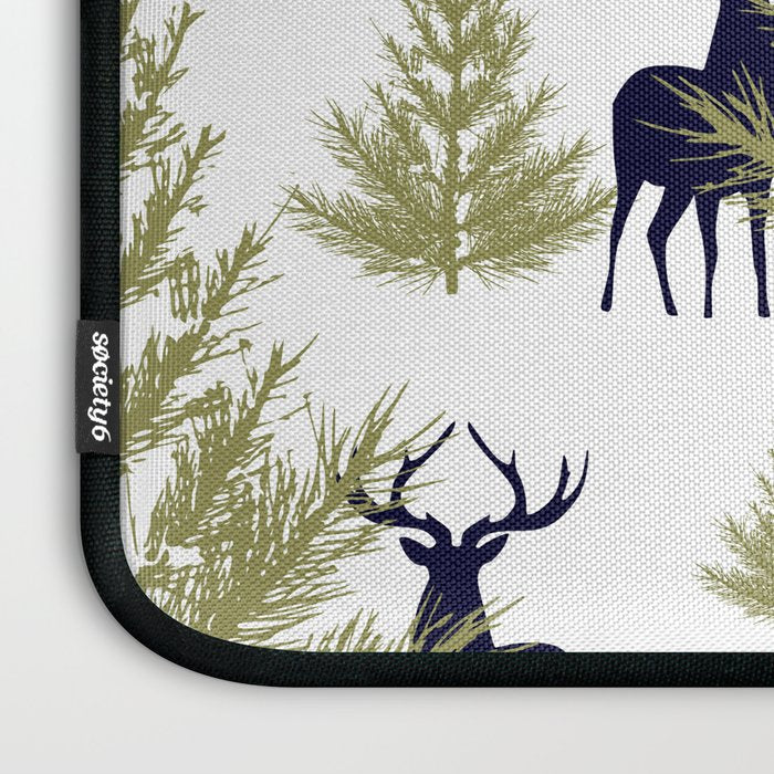 Christmas Trees and Deer, Pattern, Green and Blue Laptop Sleeve Gallery Image 3