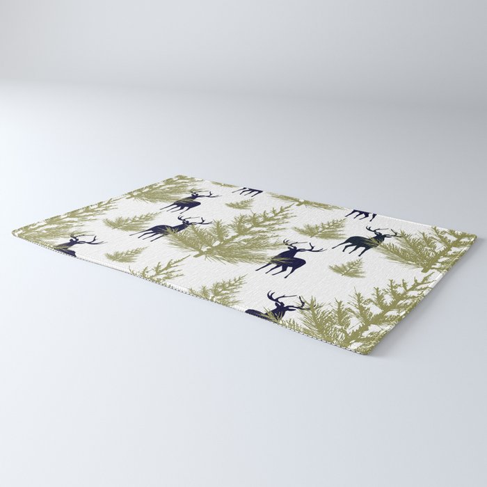 Christmas Trees and Deer, Pattern, Green and Blue Rug Gallery Image 3