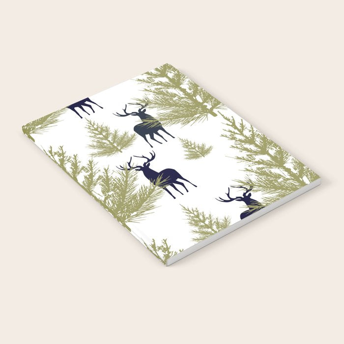 Christmas Trees and Deer, Pattern, Green and Blue Notebook Gallery Image 2