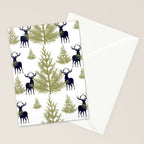 Christmas Trees and Deer, Pattern, Green and Blue Stationery Card Gallery Image 2