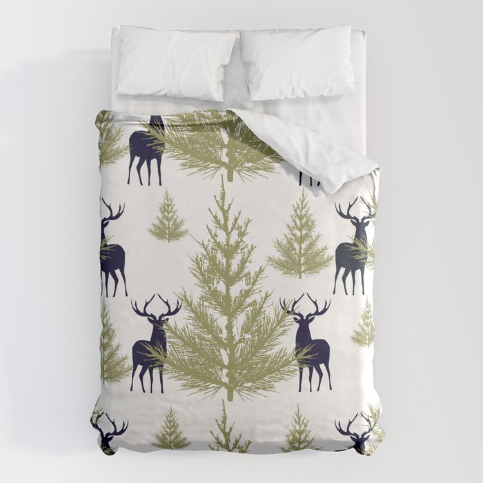Christmas Trees and Deer, Pattern, Green and Blue Duvet Cover Gallery Image 6