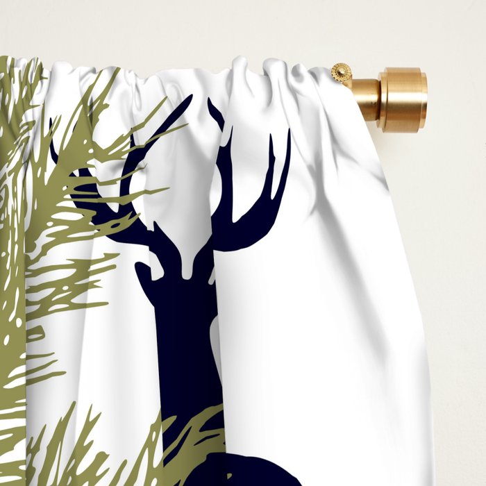 Christmas Trees and Deer, Pattern, Green and Blue Window Curtain Gallery Image 2