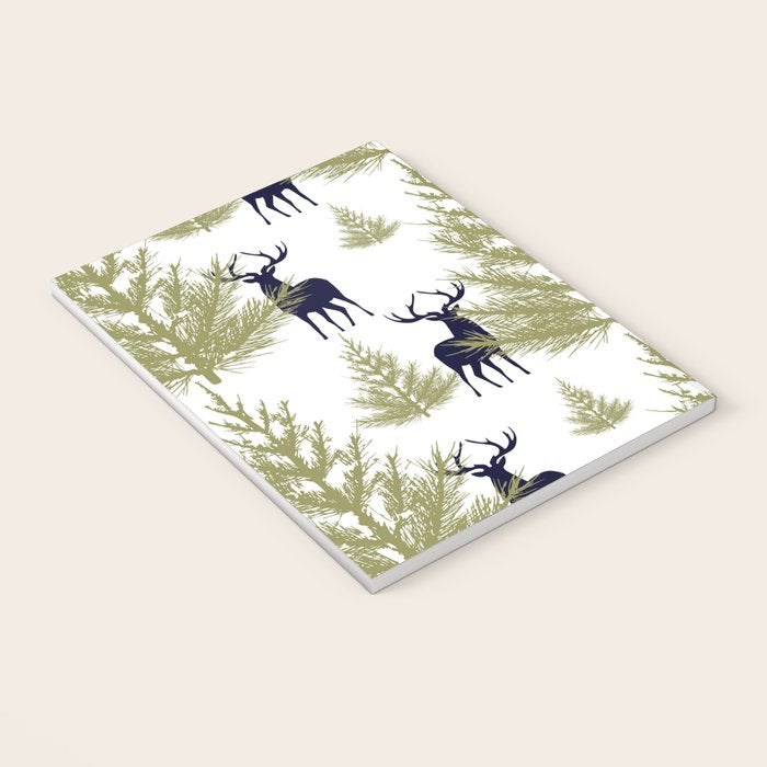 Christmas Trees and Deer, Pattern, Green and Blue Notebook Gallery Image 3