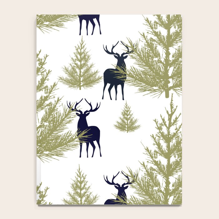 Christmas Trees and Deer, Pattern, Green and Blue Notebook Gallery Image 4