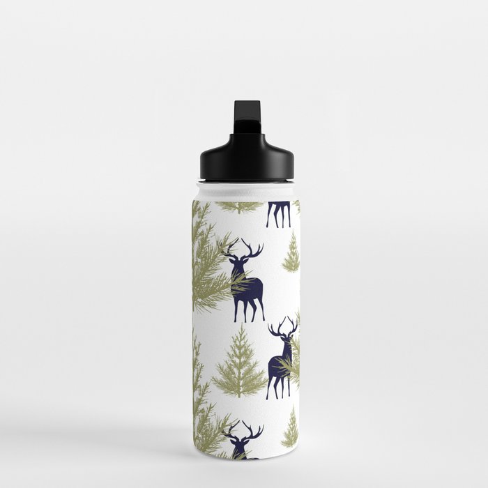 Christmas Trees and Deer, Pattern, Green and Blue Water Bottle Gallery Image 3