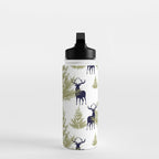 Christmas Trees and Deer, Pattern, Green and Blue Water Bottle Gallery Image 3