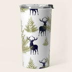 Christmas Trees and Deer, Pattern, Green and Blue Travel Mug Gallery Image 2