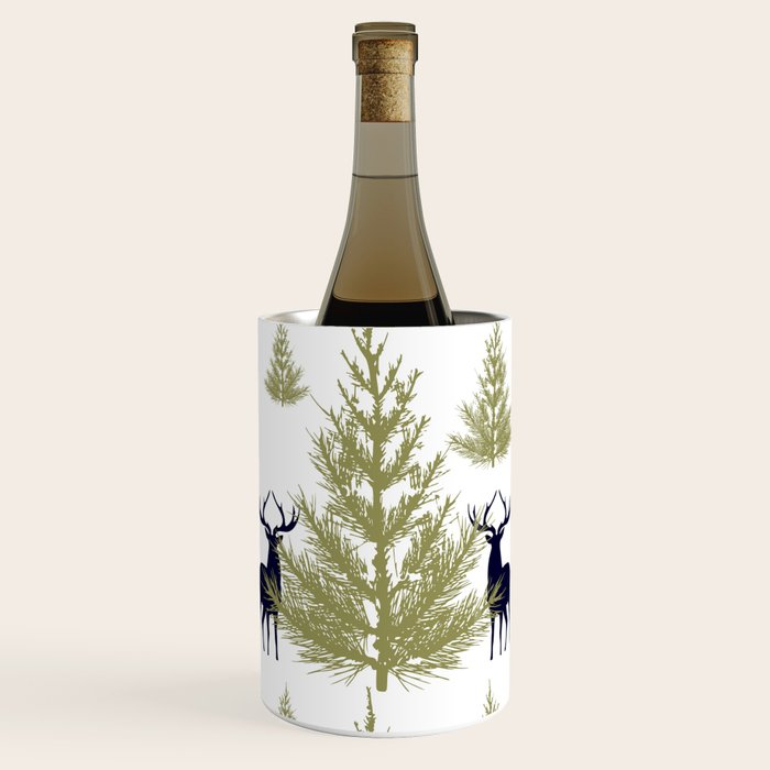 Christmas Trees and Deer, Pattern, Green and Blue Wine Chiller Gallery Image 1