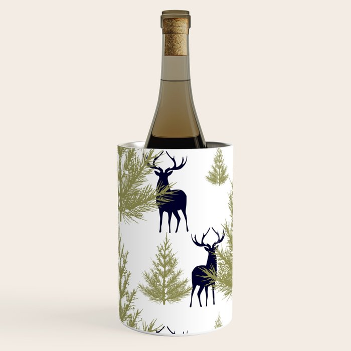 Christmas Trees and Deer, Pattern, Green and Blue Wine Chiller Gallery Image 2