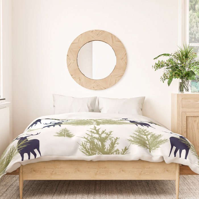 Christmas Trees and Deer, Pattern, Green and Blue Duvet Cover Gallery Image 3