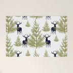 Christmas Trees and Deer, Pattern, Green and Blue Welcome Mat Gallery Image 1