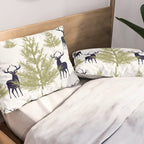 Christmas Trees and Deer, Pattern, Green and Blue Pillow Sham Gallery Image 2