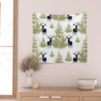 Christmas Trees and Deer, Pattern, Green and Blue Wall Tapestry Gallery Image 2