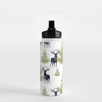 Christmas Trees and Deer, Pattern, Green and Blue Water Bottle Gallery Image 2