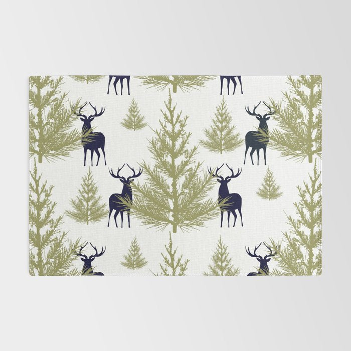 Christmas Trees and Deer, Pattern, Green and Blue Rug Gallery Image 2