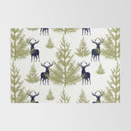 Christmas Trees and Deer, Pattern, Green and Blue Rug Gallery Image 2