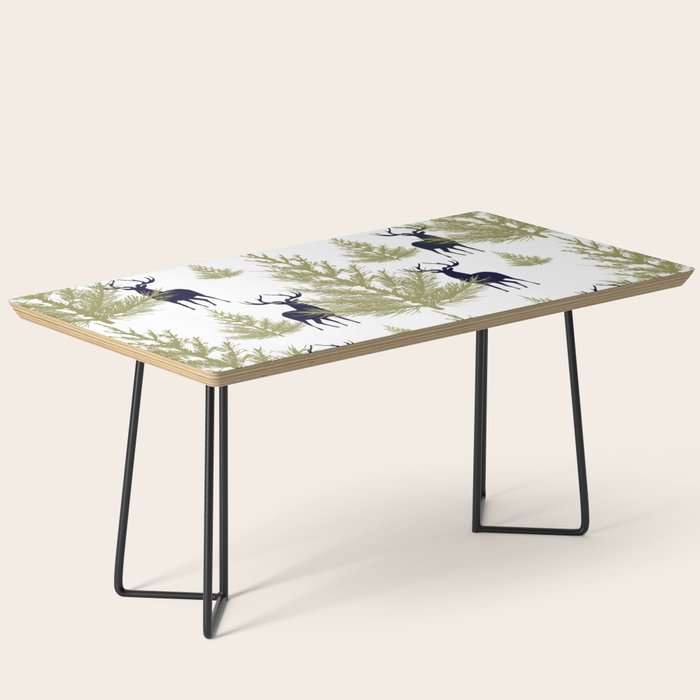 Christmas Trees and Deer, Pattern, Green and Blue Coffee Table Gallery Image 1