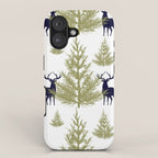 Christmas Trees and Deer, Pattern, Green and Blue iPhone Case Gallery Image 1