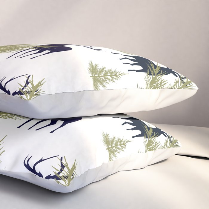 Christmas Trees and Deer, Pattern, Green and Blue Pillow Sham Gallery Image 3