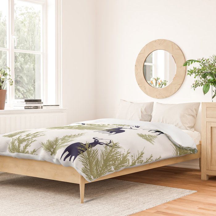 Christmas Trees and Deer, Pattern, Green and Blue Duvet Cover Gallery Image 2