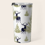 Christmas Trees and Deer, Pattern, Green and Blue Travel Mug Gallery Image 3