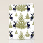 Christmas Trees and Deer, Pattern, Green and Blue Stationery Card Gallery Image 2