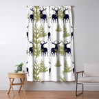 Christmas Trees and Deer, Pattern, Green and Blue Window Curtain Gallery Image 5