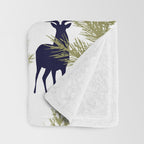 Christmas Trees and Deer, Pattern, Green and Blue Throw Blanket Gallery Image 3