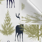 Christmas Trees and Deer, Pattern, Green and Blue Wall Tapestry Gallery Image 3