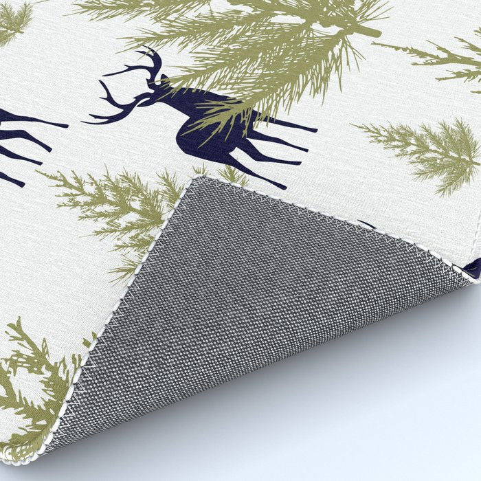 Christmas Trees and Deer, Pattern, Green and Blue Rug Gallery Image 4