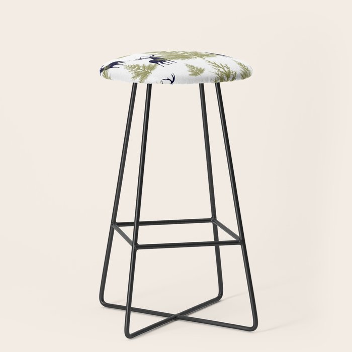 Christmas Trees and Deer, Pattern, Green and Blue Stool Gallery Image 1