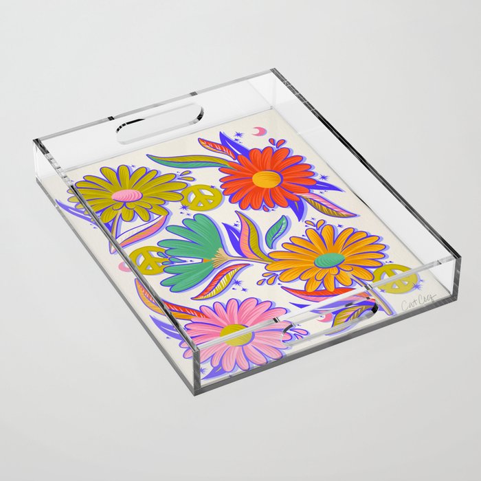Drippy Daisy Dreamscape - Rainbow & Indigo on White Acrylic Tray Gallery Image 1