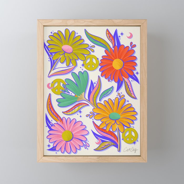 Drippy Daisy Dreamscape - Rainbow & Indigo on White Mini Art Print Gallery Image 1