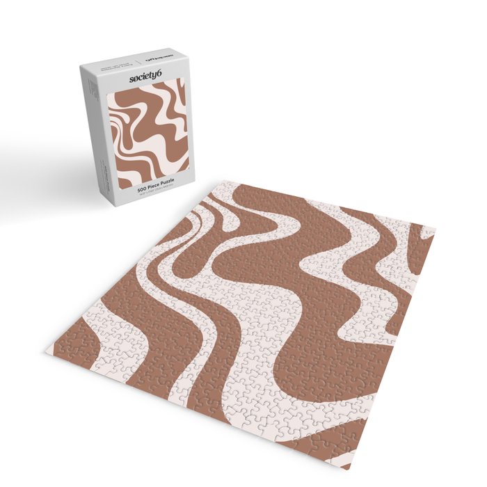 Retro Liquid Swirl Contemporary Abstract Pattern 2 in Mocha Latte Brown Jigsaw Puzzle Gallery Image 2