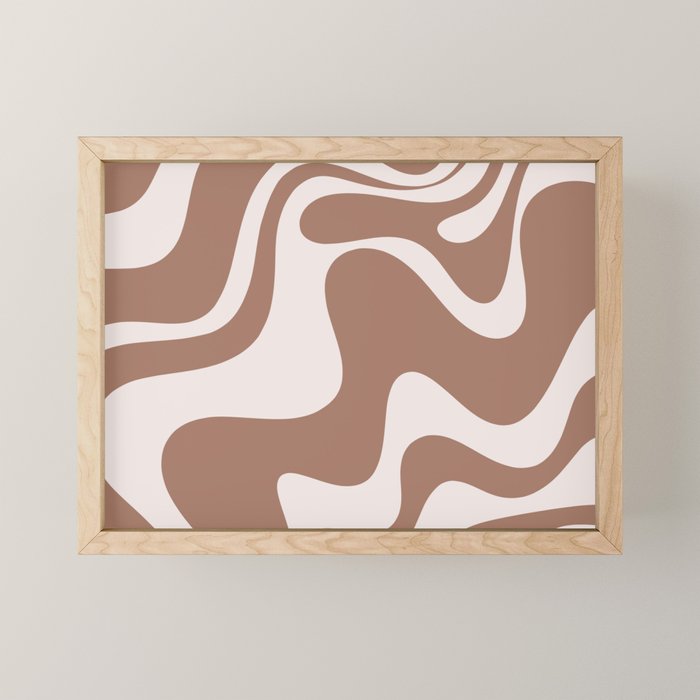 Retro Liquid Swirl Contemporary Abstract Pattern 2 in Mocha Latte Brown Mini Art Print Gallery Image 1
