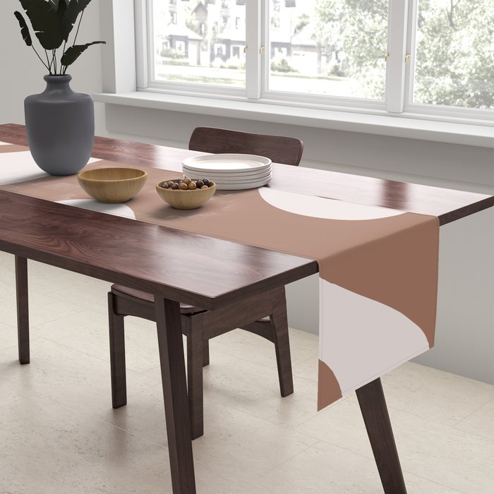 Retro Liquid Swirl Contemporary Abstract Pattern 2 in Mocha Latte Brown Table Runner Gallery Image 2