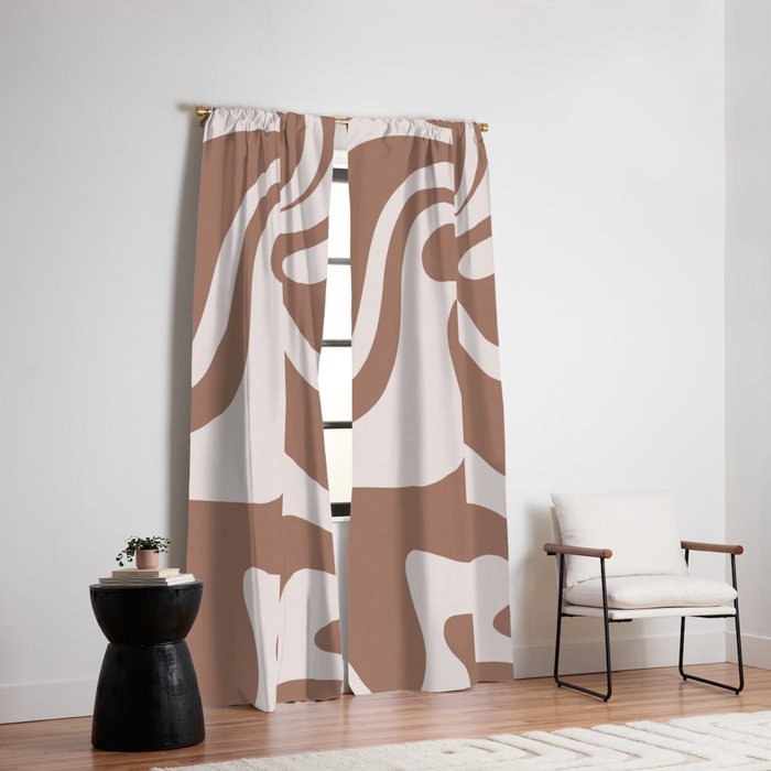 Retro Liquid Swirl Contemporary Abstract Pattern 2 in Mocha Latte Brown Window Curtain Gallery Image 2