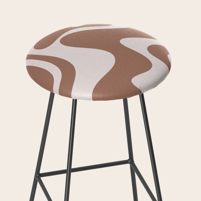 Retro Liquid Swirl Contemporary Abstract Pattern 2 in Mocha Latte Brown Stool Gallery Image 2
