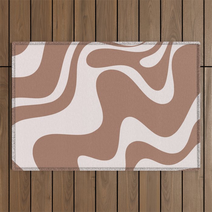 Retro Liquid Swirl Contemporary Abstract Pattern 2 in Mocha Latte Brown Outdoor Rug Gallery Image 1