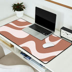 Retro Liquid Swirl Contemporary Abstract Pattern 2 in Mocha Latte Brown Desk Mat Gallery Image 2