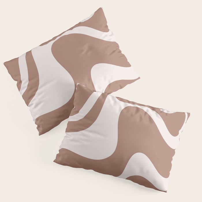 Retro Liquid Swirl Contemporary Abstract Pattern 2 in Mocha Latte Brown Pillow Sham Gallery Image 3