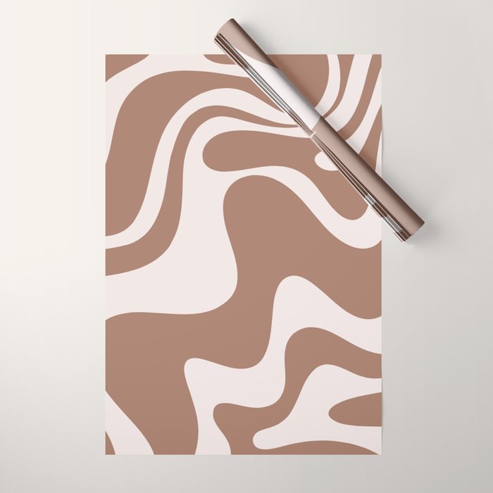 Retro Liquid Swirl Contemporary Abstract Pattern 2 in Mocha Latte Brown Wrapping Paper Gallery Image 1