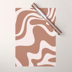 Retro Liquid Swirl Contemporary Abstract Pattern 2 in Mocha Latte Brown Wrapping Paper Gallery Image 1