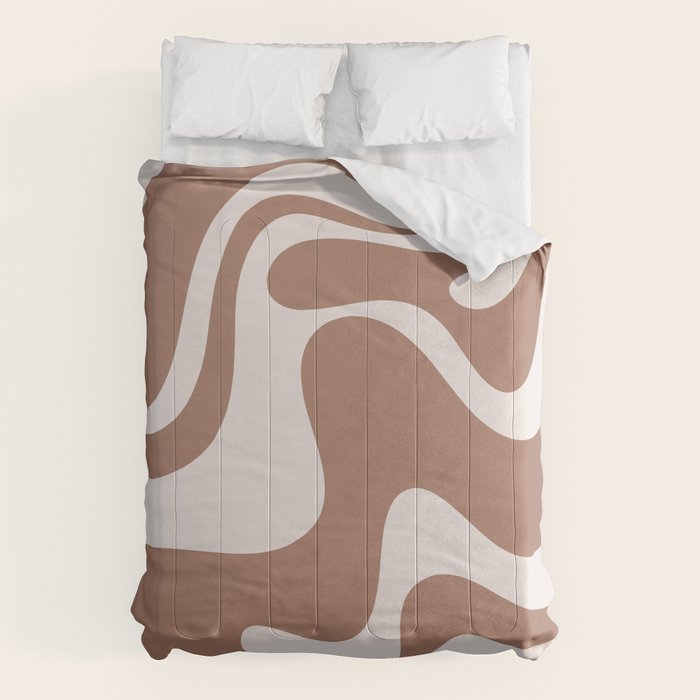 Retro Liquid Swirl Contemporary Abstract Pattern 2 in Mocha Latte Brown Comforter Gallery Image 1