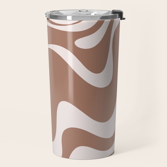 Retro Liquid Swirl Contemporary Abstract Pattern 2 in Mocha Latte Brown Travel Mug Gallery Image 2