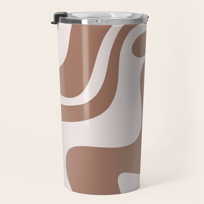Retro Liquid Swirl Contemporary Abstract Pattern 2 in Mocha Latte Brown Travel Mug Gallery Image 3