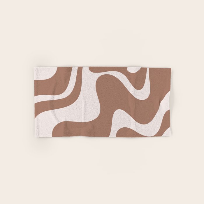 Retro Liquid Swirl Contemporary Abstract Pattern 2 in Mocha Latte Brown Bath Towel Gallery Image 1
